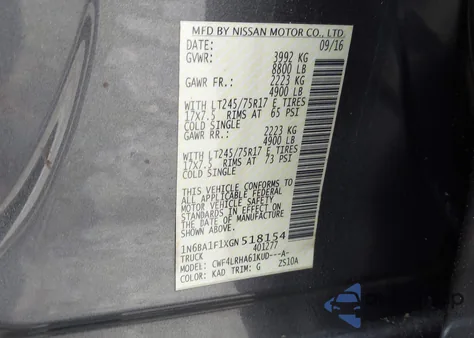 2016 Nissan Titan Xd S Diesel z USA, uszkodzony, nr VIN 1N6BA1F1XGN518154